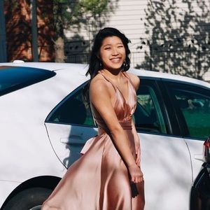 Rose gold satin maxi dress